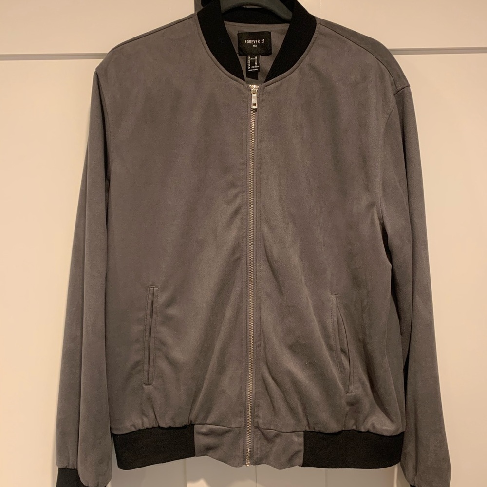 Grey suede bomber jacket